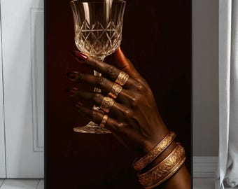 Black Woman Holding Elegant Wine Glass Printable Art, Trendy Black Girl Wall Art, Modern Classy Y2K Decor, Black Woman Art Print