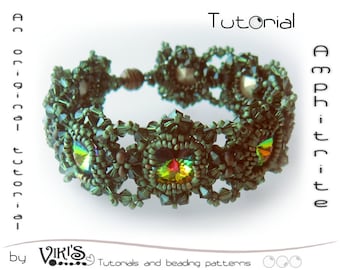 Bracelet Tutorial with Swarovski rivolis: Amphitrite Beaded Bracelet - DIGITAL DOWNLOAD PDF