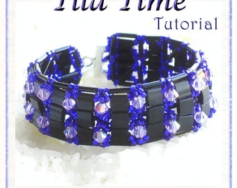 Beaded Bracelet Tutorial / Pattern: Tila Time - wide cuff style bracelet  - Instant Download PDF