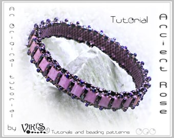 Bangle Tutorial with Tila beads: Ancient Rose Tila Bangle Bracelet - Downloadable PDF