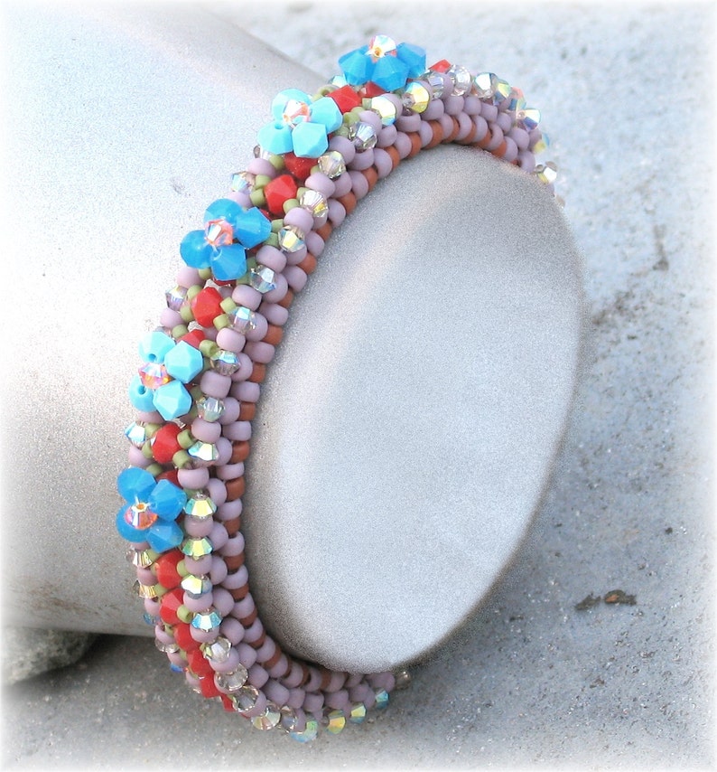 Beaded Bracelet / Bangle Tutorial (digital Download PDF) Ocean Flowers ...