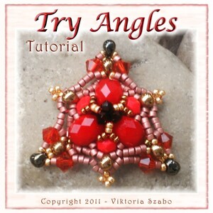 Pode incluir: Enfeite em forma de estrela feito à mão com contas vermelhas, douradas e pretas. O design complexo apresenta contas vermelhas facetadas no centro. O texto "Try Angles Tutorial" é visível.