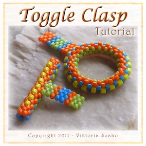 May include: A colourful beaded toggle clasp tutorial. The clasp is made with small, colourful beads in a woven pattern. The tutorial shows how to make a toggle clasp for jewellery.
