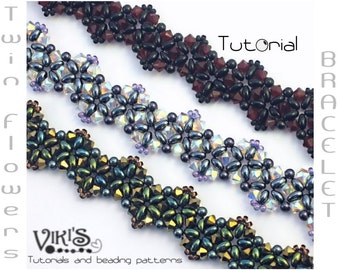Twin Flowers Bracelet Tutorial with Twin beads: Twin Flowers ( INSTANT DOWNLOAD PDF)