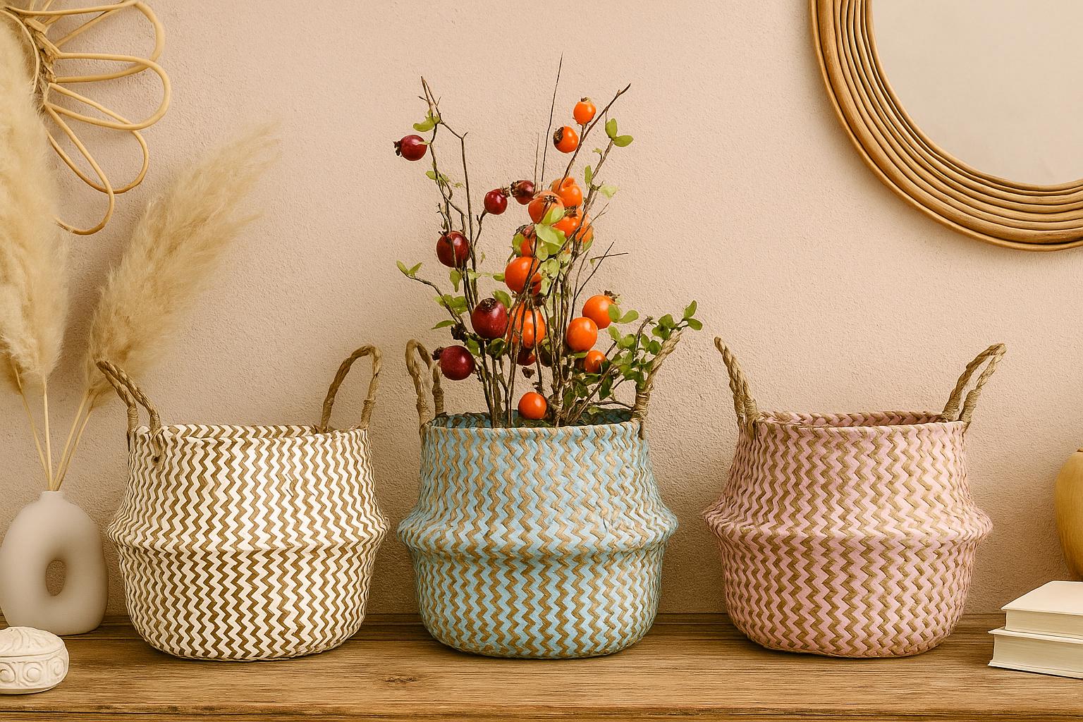 Handwoven Natural Seagrass Basket – Boho Eco-Friendly Decor