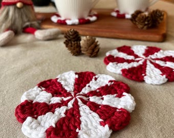 Crochet Christmas Peppermint Coaster  pattern | Easy Beginnerfriendly Christmas gift | PDF download