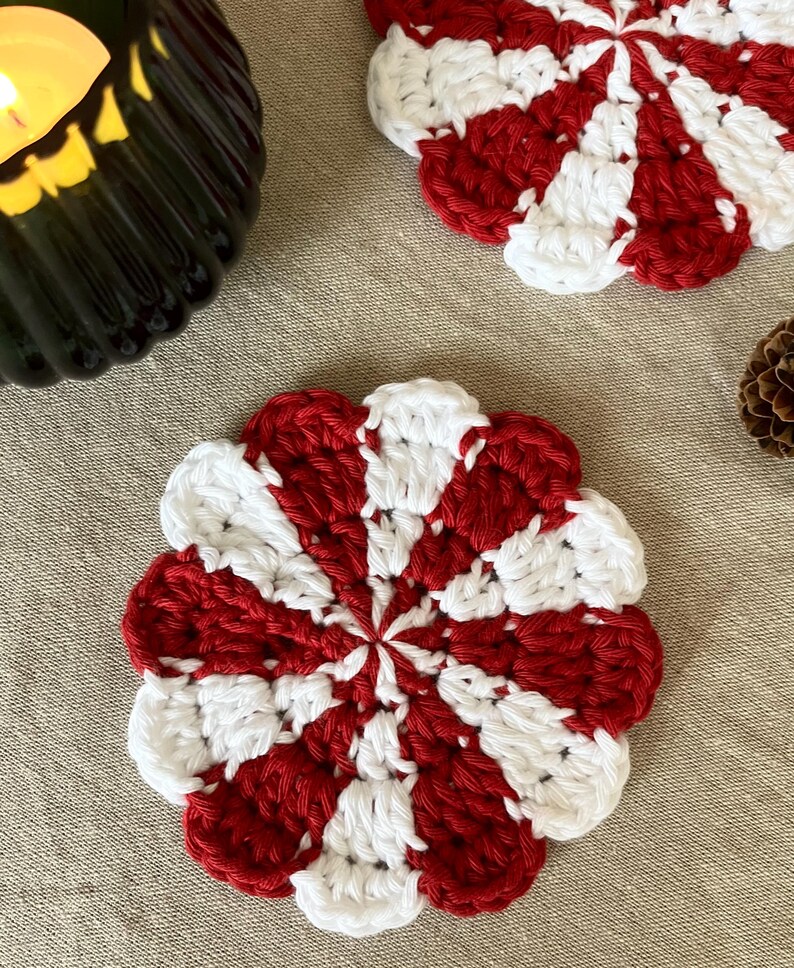 Crochet Christmas Peppermint Coaster Pattern | Easy Beginnerfriendly ...