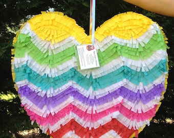 Heart Pinata.  Chevron Pattern.  Rainbow Colors.  Reserved Listing for LullabyLovey