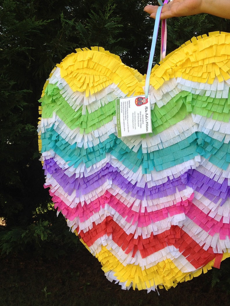 Heart Pinata. Chevron Pattern. Rainbow Colors. Wedding Pinata. Etsy