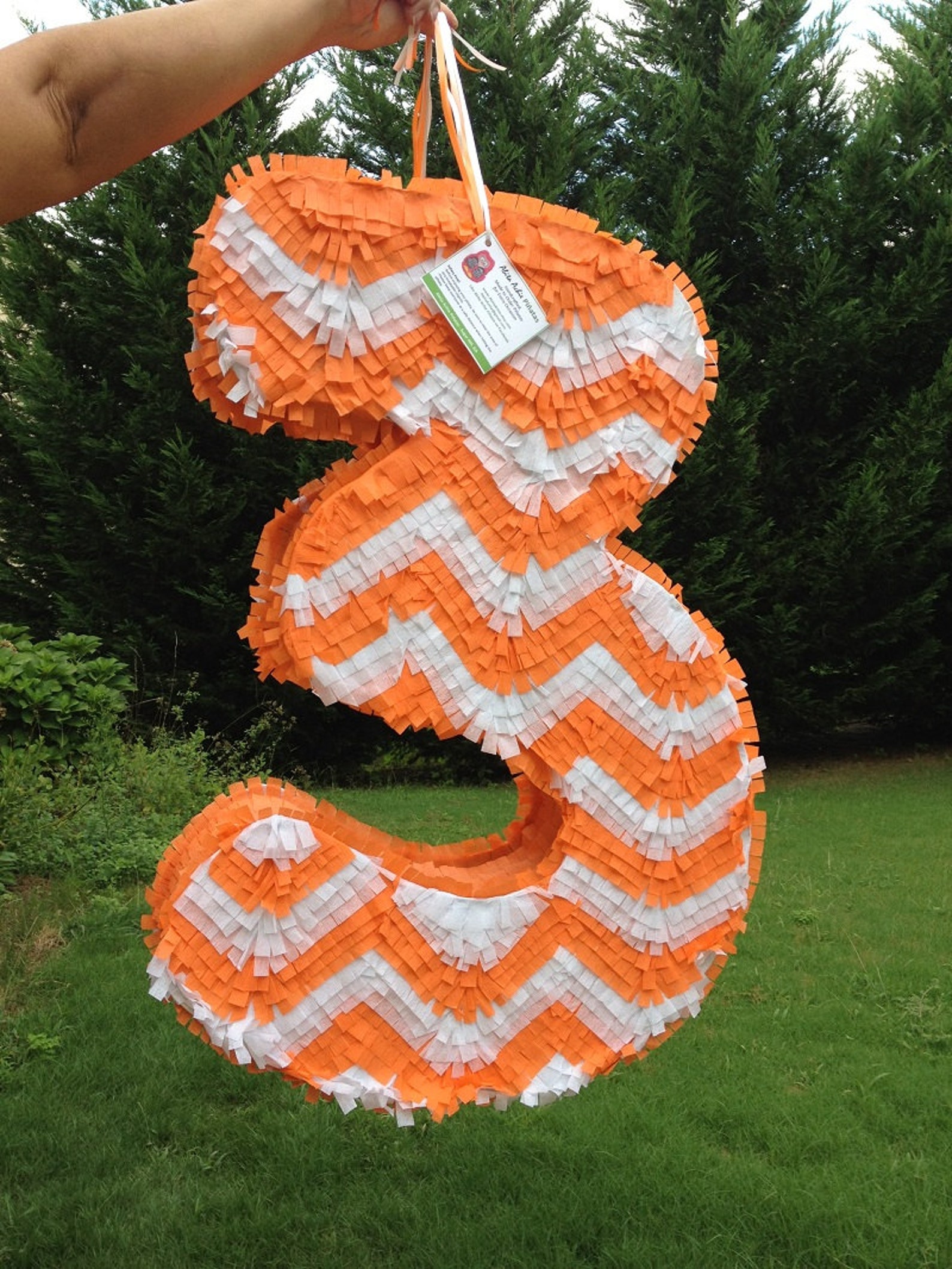 Large Number Three Pinata. Chevron Pattern. Custom Number