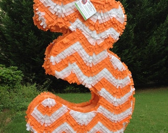 Large Number Three Pinata.  Chevron Pattern.  Custom Number Pinata.  Numero Tres.