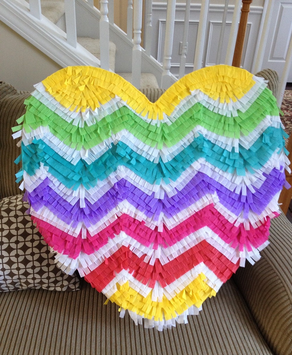 Heart Pinata. Chevron Pattern. Rainbow Colors. Wedding Etsy