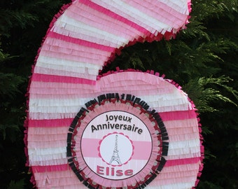 Large Number Six Pinata - Customizable - Paris Theme Birthday Pinata