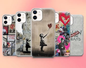 Etui na telefon z grafiką Banksy'ego i motywem graffiti, Mistic Cover na iPhone'a 17, 17Pro, 16, 16Pro, 15, 14, 13, 12, Samsunga S25, S24, A56, A16, Pixela 10, 10Pro, 9A