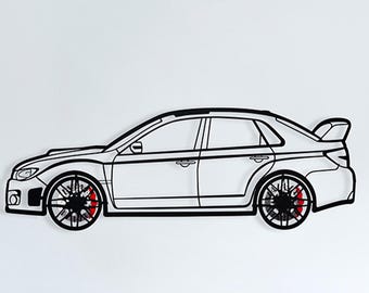 May include: Black and white line art of a sedan car with a spoiler. The car features black wheels with red brake calipers. The design is a side profile of the vehicle, suitable for automotive enthusiasts.