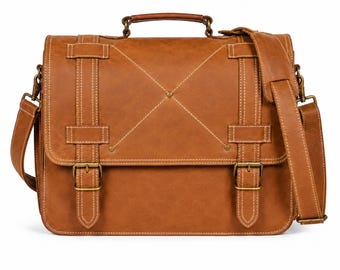Maletín bandolera de piel color camel vintage para hombre