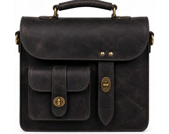 Borsa a tracolla vintage in pelle nera