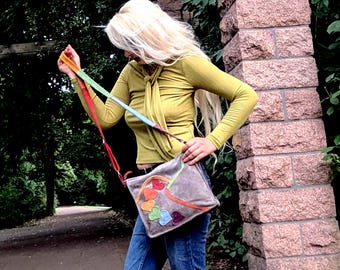 Boho Handmade Leather Bag ,LGBTQ Pride, Rainbow flag
