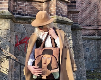 Modigliani Jeanne Portrait Inspired XXL Handmade Leather Bag - Large Artisan Tote.