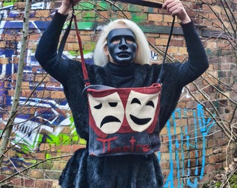 Theater Masks Bag -Handmade Leather Crossbody bag ,Gift for Artists.