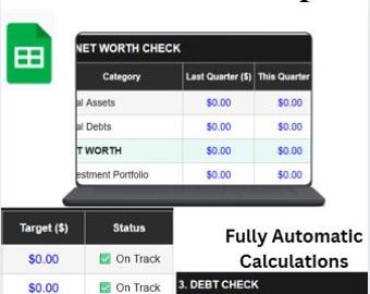Quarterly Financial Check Up Google Sheets Template Net Worth Savings Debt Health Score