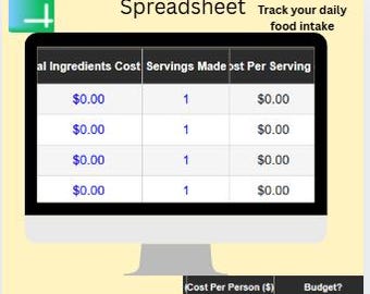 Fitness Meal Prep Planner Spreadsheet | Meal Cost & Nutrition Budget Calculator
