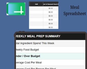 Cheap Meal Prep Budget Spreadsheet | Student Food Cost & Grocery Planning Calculator