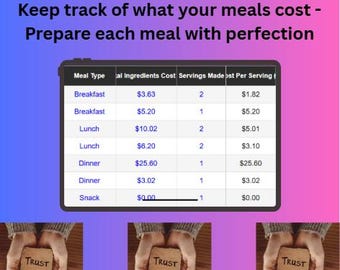 Healthy Meal Prep Budget Spreadsheet | Meal Cost & Nutrition Planning Calculator