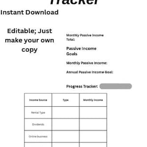 Passive Template| Stream Tracker | Dividend Tracker | Side Hustle Income Planner | Printable Finance Sheet