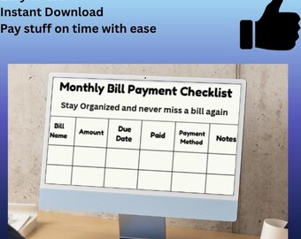 Monthly Payment Checklist - Printable - Editable - Bill Organizer - Budget Planner - Finance Printable