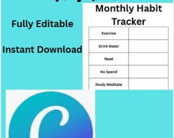 Monthly Habit Tracker - Printable - Editable - Monthly Template - Productivity