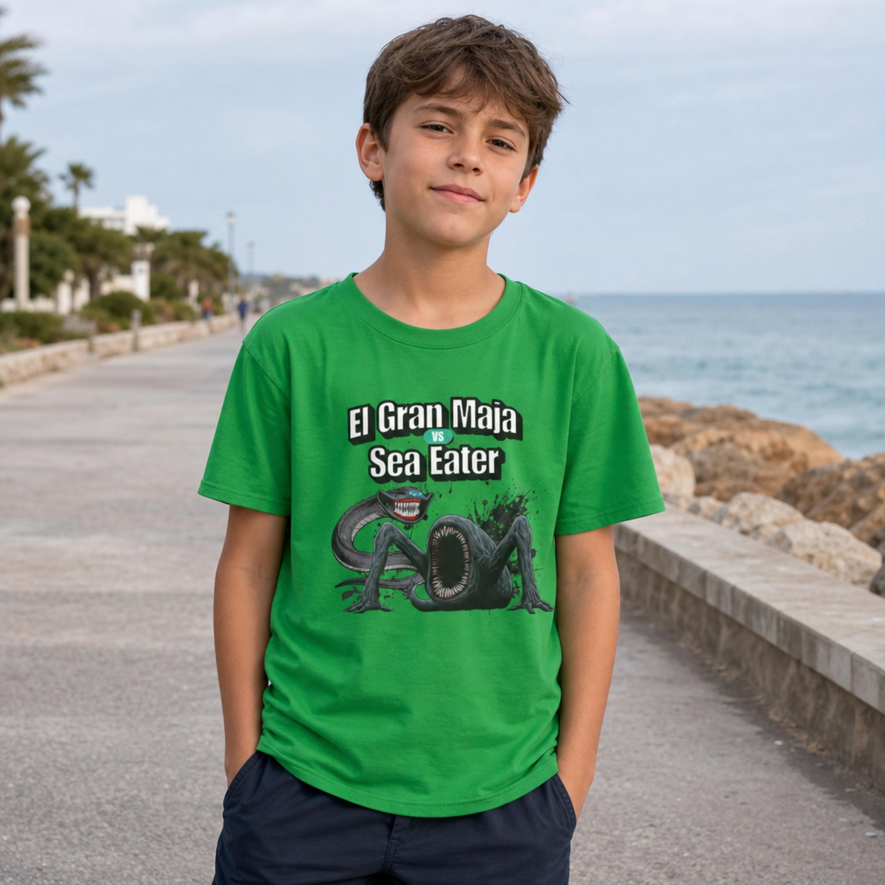 El Gran Maja Vs Sea Eater Kids T-shirt | Ocean Monster Graphic Tee