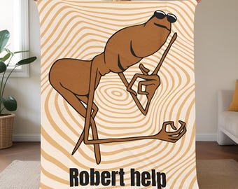 Coperta di peluche di Marcus il verme / Coperta di velluto a coste con meme di Robert Help / Divertente regalo per fan VR