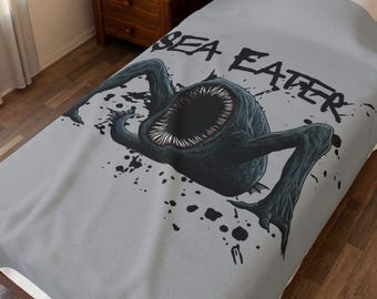 Coperta di peluche Mangiatore di Mare / Coperta in velluto con Mostro Marino / Coperta con Creature dell'Oceano per Bambini / Regalo accogliente con Mostro