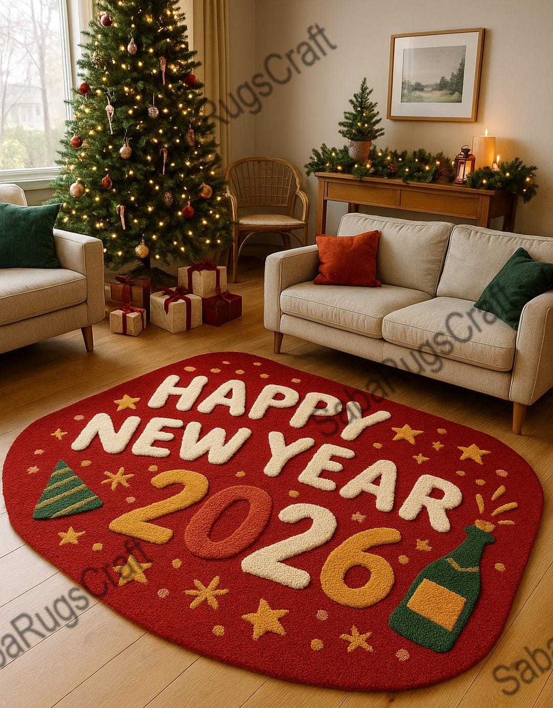 Celebration Rug Hand-tufted Wool Happy New Year 2026 Rug, Red Celebration Decor - Etsy UK