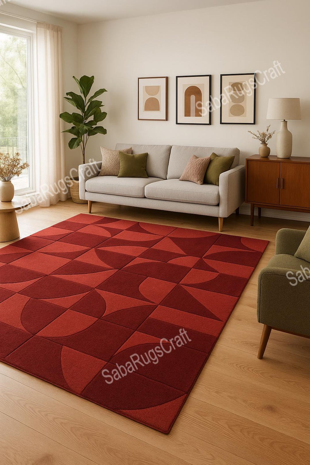 8x10 Red High Low Geometric Rug Modern Abstract Area Rug Scandi Living ...