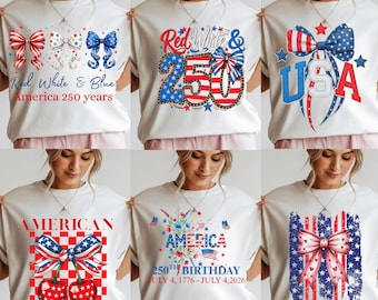 Retro 250th Anniversary USA PNG Bundle: 4th Of July Png 1776-2026 Png, Independence Day Png, Patriotic Coquette (Digital Download)