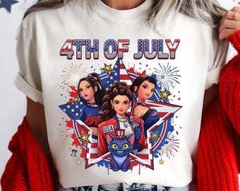 4th of July Kpop Demon Hunter PNG, Patriotic Idol Squad USA Firework PNG, Independence Day Cartoon litle Girls Shirt Design Digital Download