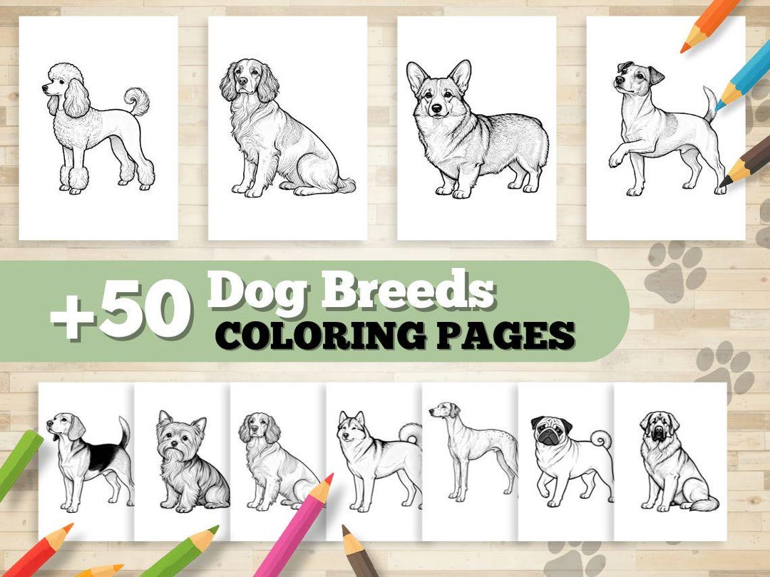 50 Dog Breeds Coloring Pages | Printable PDF Coloring Book for Adults ...