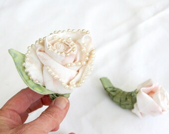 Corsage Boutonniere Set Cream Rose, Cream Rose for Anniversary, Eco Friendly Wedding, Prom Set, Bridal Party Gift, LGBTQ Options