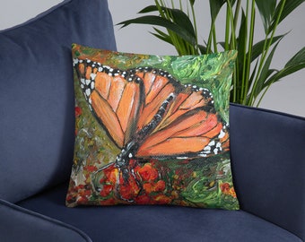 Throw Pillow with Original Painting, 'Monarch'