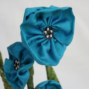 Teal Blue Flowers in Vase, Soft Sculpture Flower, Wedding Centerpiece, Floral Arrangement, Fiber Art Flower image 3