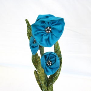 Teal Blue Flowers in Vase, Soft Sculpture Flower, Wedding Centerpiece, Floral Arrangement, Fiber Art Flower image 2