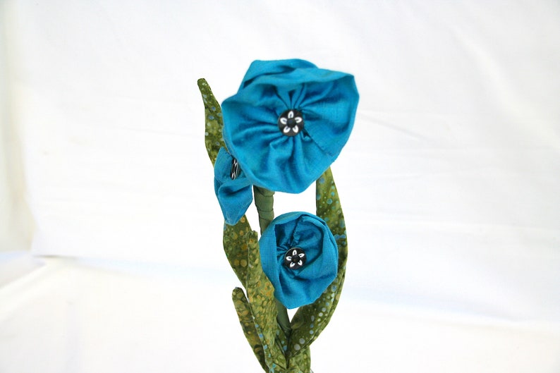 Teal Blue Flowers in Vase, Soft Sculpture Flower, Wedding Centerpiece, Floral Arrangement, Fiber Art Flower image 2