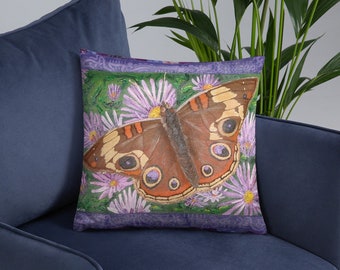 Throw Pillow with Original Artwork, 'Buckeye Butterfly'