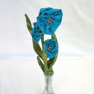 Teal Blue Flowers in Vase, Soft Sculpture Flower, Wedding Centerpiece, Floral Arrangement, Fiber Art Flower image 7