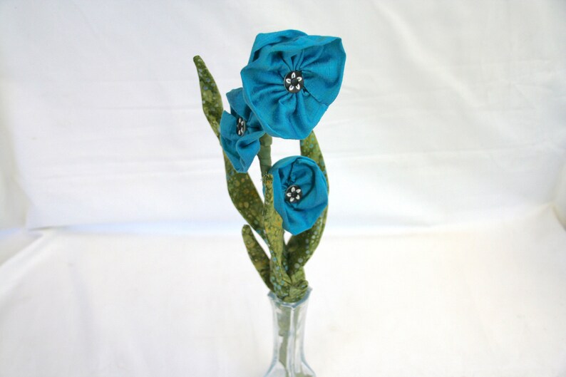 Teal Blue Flowers in Vase, Soft Sculpture Flower, Wedding Centerpiece, Floral Arrangement, Fiber Art Flower image 7