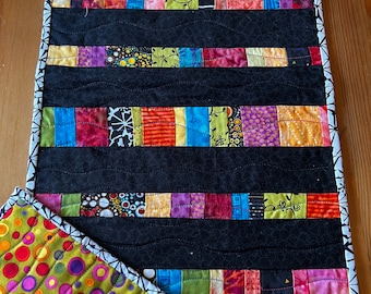 Handmade Table Runner Quilt, 12.5" x 59.5", Black, Multi Color