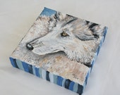 Original Acrylic Painting 6x6 Wolf Art, Timber Wolf Artwork, Mini Painting, Wildlife Painting, Wolf Lover Gift, Charity Donation, Nature Art