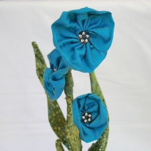 Teal Blue Flowers in Vase, Soft Sculpture Flower, Wedding Centerpiece, Floral Arrangement, Fiber Art Flower image 5